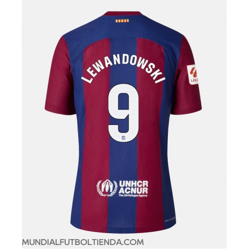 Camiseta Barcelona Robert Lewandowski #9 Primera Equipación Replica 2023-24 para mujer mangas cortas